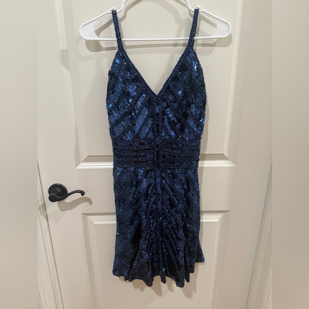 Sherri Hill Navy Sequin Mini Dress